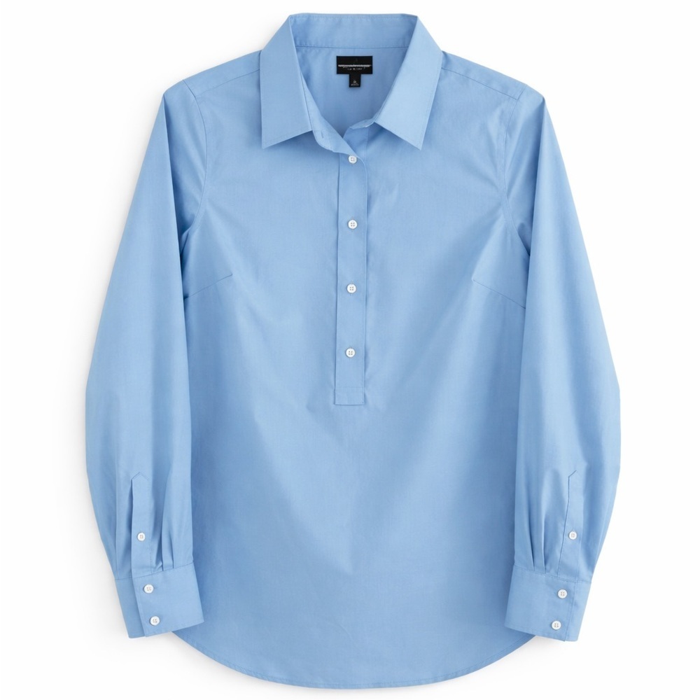 Talbots Non Iron Popover Tunic XS Freshwater Blue Long Sleeve No Wrinkle Shirt